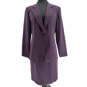 Adolfo Studio Woman Purple Suit Size 8 Jacket Pencil Skirt Lined Slits Back Zip